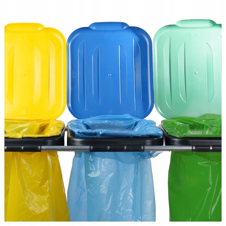 STOJAK KOSZ DO SEGREGACJI ŚMIECI 3 STANOWISKA KOSZ NA ŚMIECI STOJAK STELAŻ