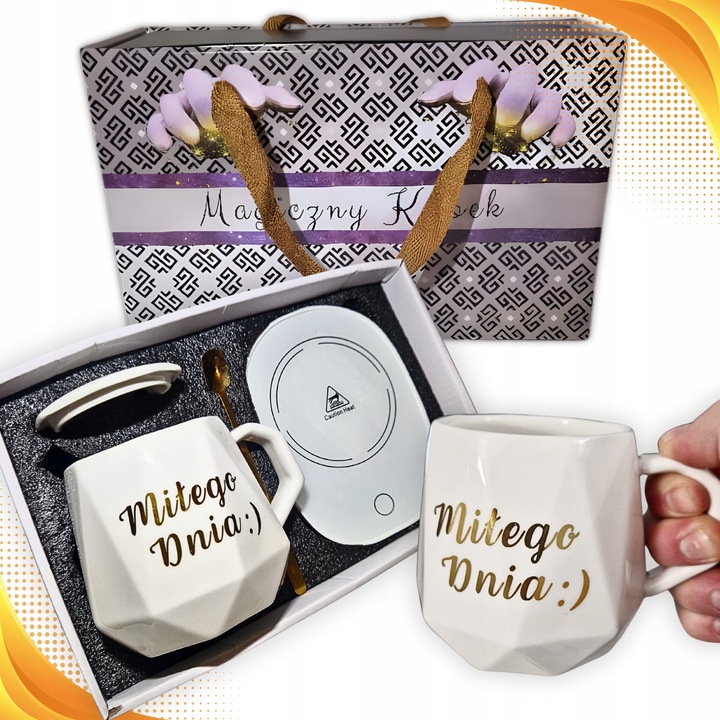 PODGRZEWACZ Kubek Ceramiczny CZAJNIK ZESTAW DO KAWY HERBATY MIŁEGO