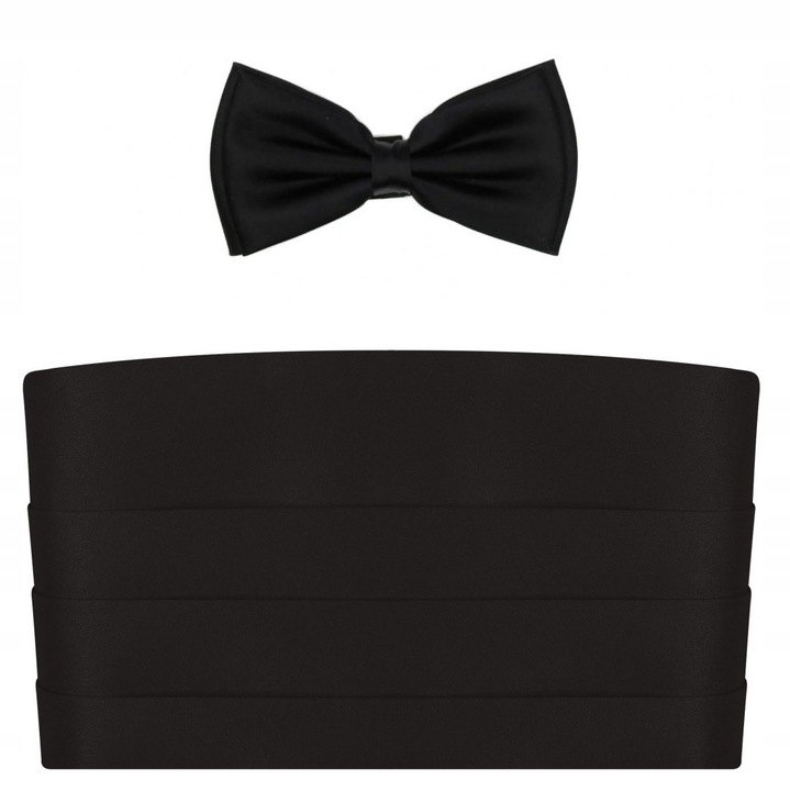 Czarny pas smokingowy z muchą klasyczną i poszetką