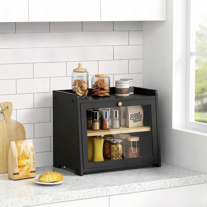 CHLEBAK DREWNIANY CZARNY POJEMNIK NA CHLEB PIECZYWO DUŻY BAMBUSOWY 40x35x25