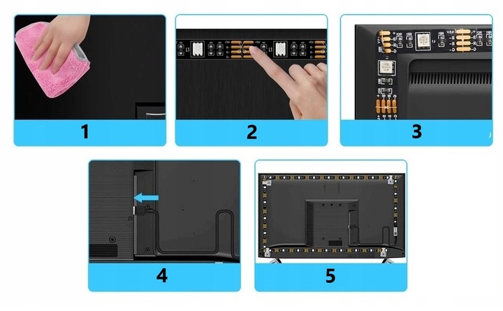 TAŚMA LED 4M RGB USB 5050 do TV Ledy PILOT APLIKACJA ZESTAW PAMIĘC KOLORU