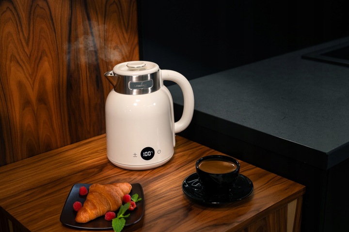 CZAJNIK ELEKTRYCZNY BEZPRZEWODOWY STALOWY RETRO DŹWIĘK BEŻOWY 2200W