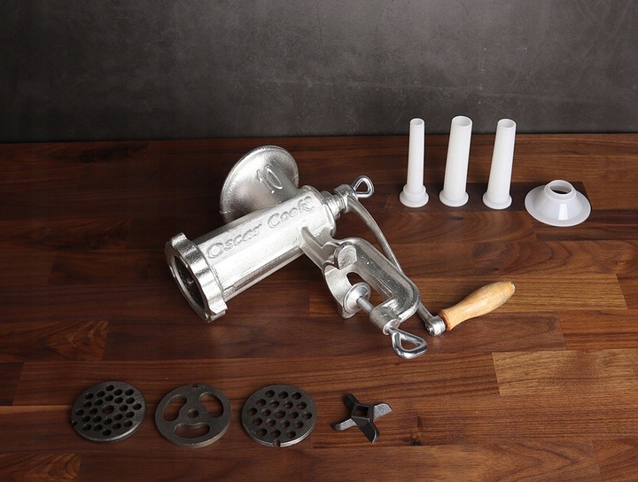 RĘCZNA MASZYNKA do MIELENIA Mięsa Żeliwna nr. 10 Nadziewarka 4 Sita 3