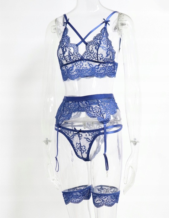 NIEBIESKI EROTYCZNA ZMYSŁOWA KOMPLET BIELIZNA DAMSKA SEXY KORONKOWA R.S