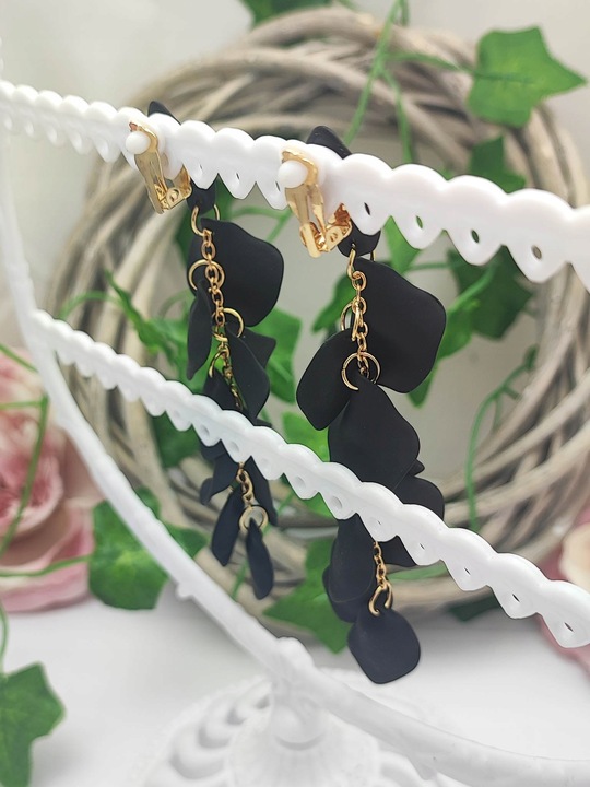 Klipsy akrylowe długie wiszące czarne boho c105