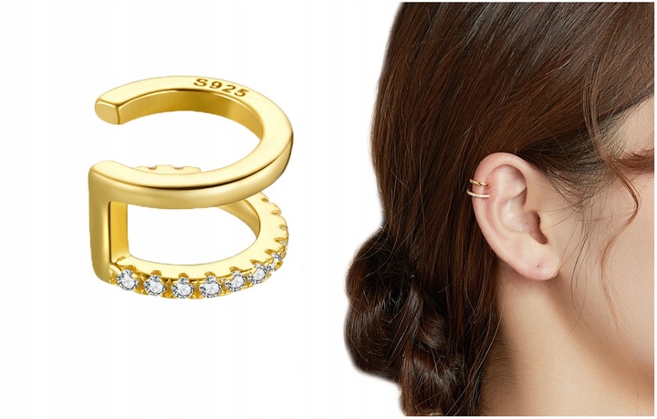 Złoty Kolczyk Nausznica Podwójna Kolczyk Srebro