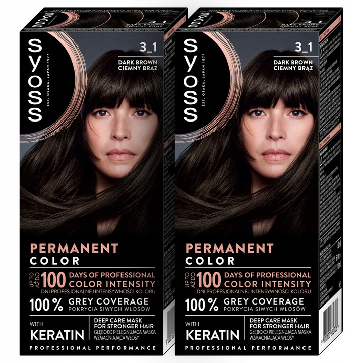 Syoss Farba do Włosów Trwała Permanent Color 3-1 Ciemny brąz 2 szt.