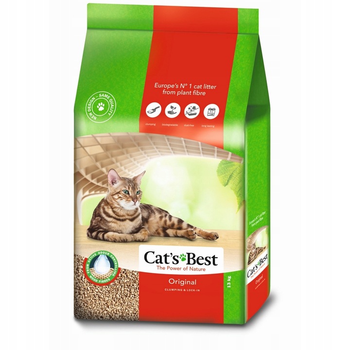 CAT'S BEST ORIGINAL 30L ŻWIREK DREWNIANY DLA KOTA ZBRYLAJĄCY 13kg