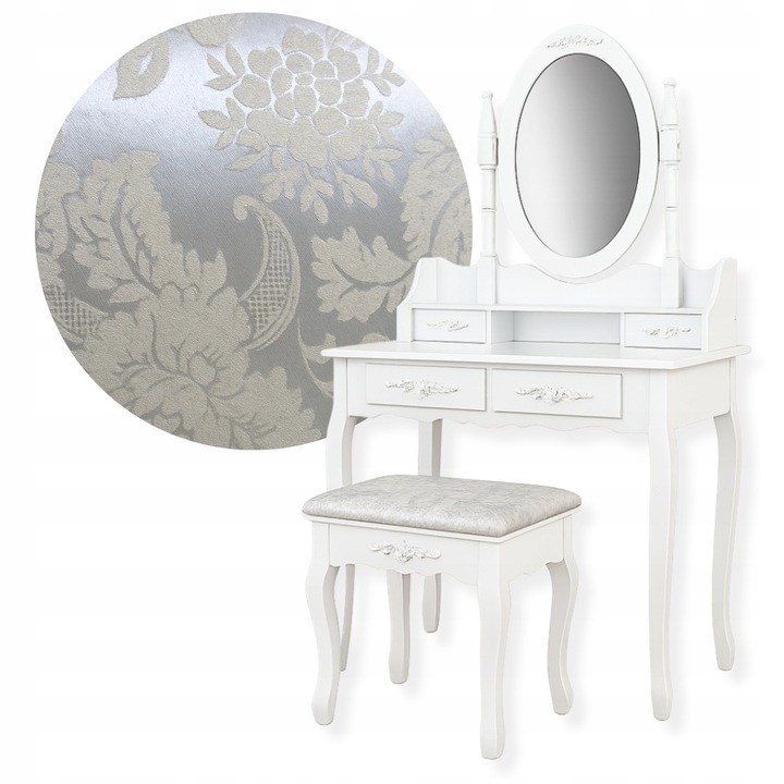 TOALETKA KOSMETYCZNA Z LUSTREM OBROTOWYM I TABORETEM DREWNIANA BIAŁA