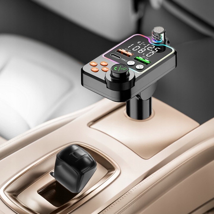 TRANSMITER BLUETOOTH SAMOCHODOWY BT 5.0 ŁADOWANIE QC 3x USB RGB AUDIO