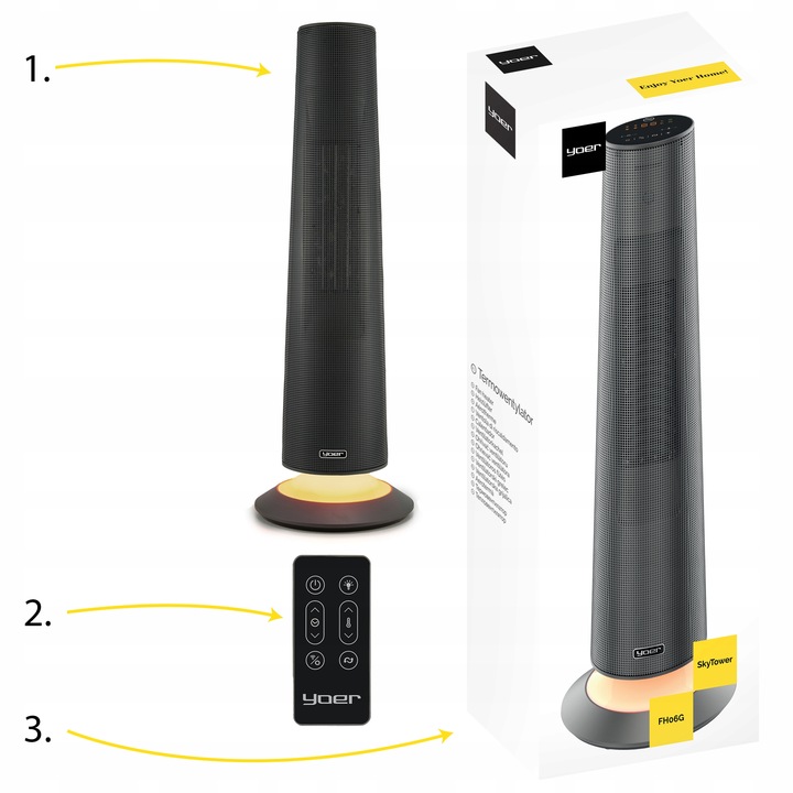 Termowentylator Farelka Cichy Yoer 2500 W + Timer +4 Tryby