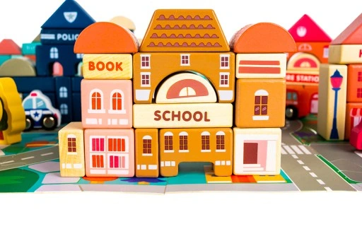 Drewniane Klocki Miasto Auta 115 Klocków + Puzzle