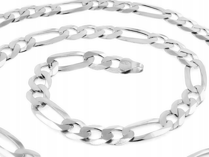 ŁAŃCUSZEK MĘSKI SREBRNY 925 SZEROKI MODNY PEŁNY FIGARO 8 MM + GRAWER GRATIS