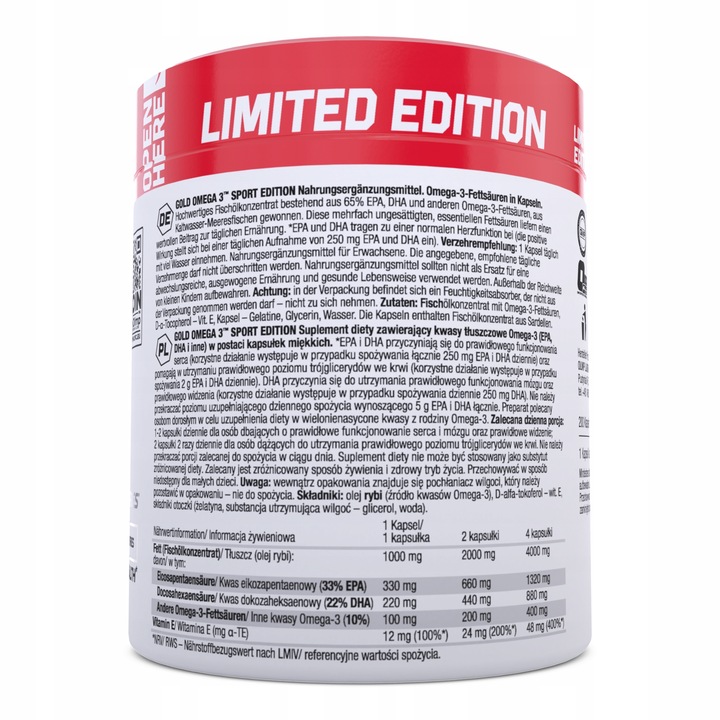 OLIMP GOLD OMEGA 3 SE 200kaps LIMITED KWASY TŁUSZCZOWE EPA DHA WITAMINY
