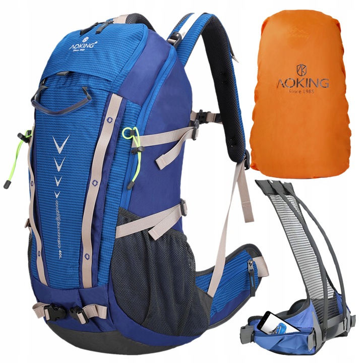 Plecak turystyczny 40l AOKING, niebieski, z miejscem na bukłak
