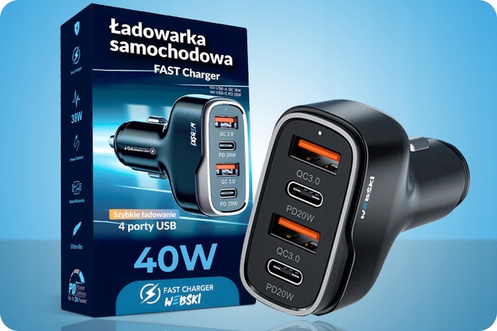 Webski ŁADOWARKA SAMOCHODOWA 40W USB USB TYP-C PD