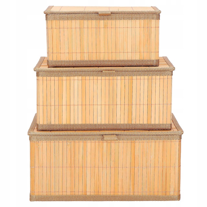 3x ORGANIZER BAMBUSOWY NA BIURKO KOSMETYKI 3 POJEMNIKI PUDEŁKA DO