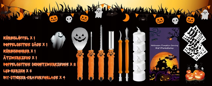 OSTRY ZESTAW DO RZEŹBIENIA DYNI HALLOWEEN