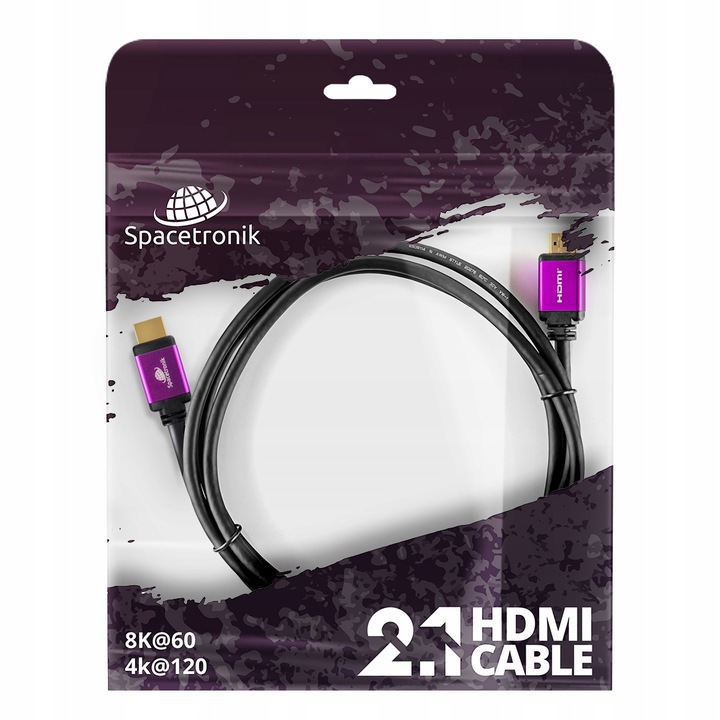 Kabel UHS HDMI 2.1 8K 48 Gbit/s Spacetronik 2m CERTYFIKOWANY czarny