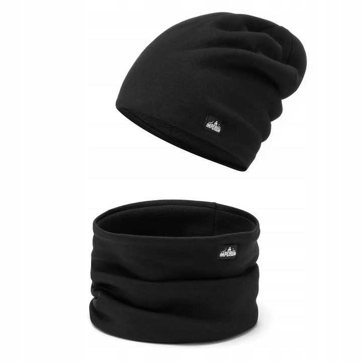 Czapka zimowa męska na polarze + komin Czarny