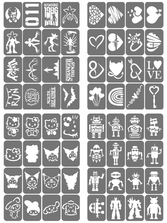 Szablony do tatuaży brokatowych, Tatuaże brokatowe - mix 50 sztuk