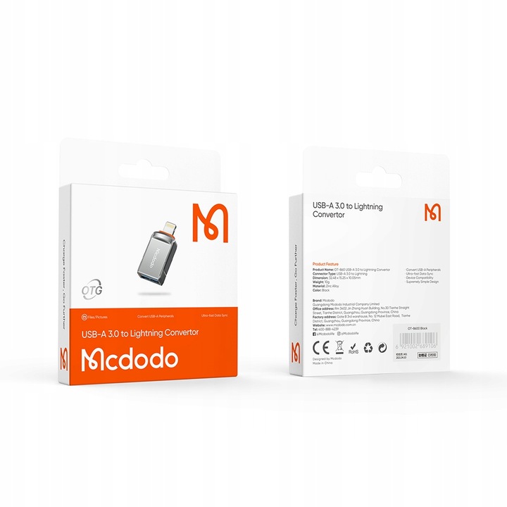 MCDODO ADAPTER PRZEJŚCIÓWKA USB-A 3.0 DO LIGHTNING IPHONE IPAD 3A OTG