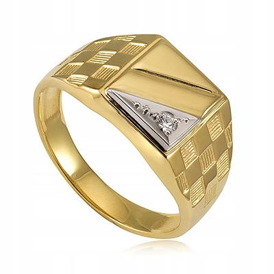 ZŁOTY SYGNET MĘSKI Z BRYLANTEM 0,06ct 585 14K R28