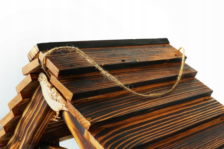 DUŻY Karmnik dla ptaków DREWNIANY XXL Opalany