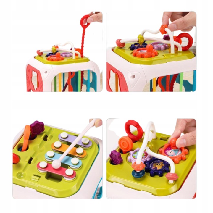 INTERAKTYWNA KOSTKA EDUKACYJNA DLA NIEMOWLĄT SORTER KLOCKI CYMBAŁKI 7w1 PL