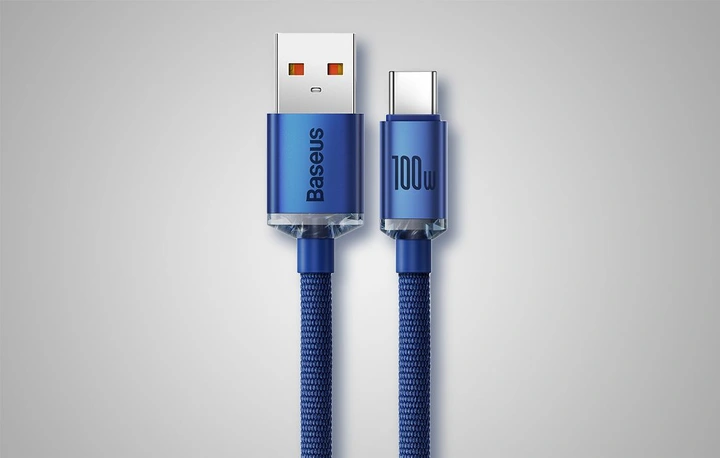 Kabel USB do USB-C Baseus Crystal Shine 100W 2m Niebieski CAJY000503