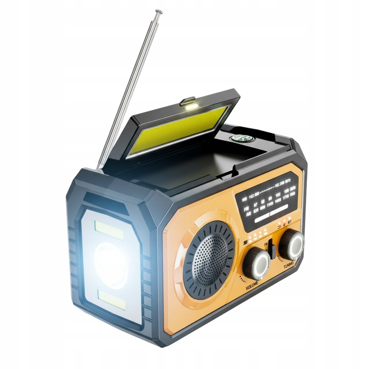 Radio Awaryjne Survivalowe na Korbę Solarne Powerbank 16000mAh Latarka