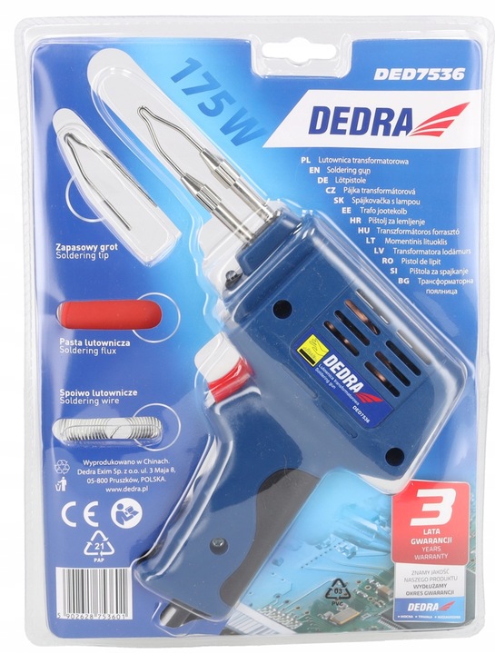 LUTOWNICA TRANSFORMATOROWA DEDRA 600°C Zestaw Cyna Pasta lutownicza