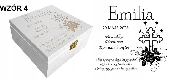 Prezent pudełko komunia białe grawer pamiątka imię Pamiątka Komunijna