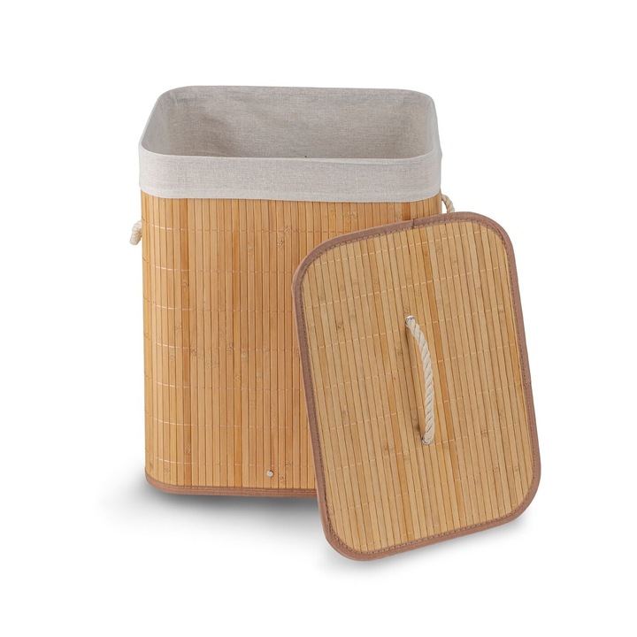 KOSZ na PRANIE Pojemnik na ZABAWKI BAMBUSOWY z POKRYWĄ Tadar 42x32x50 cm