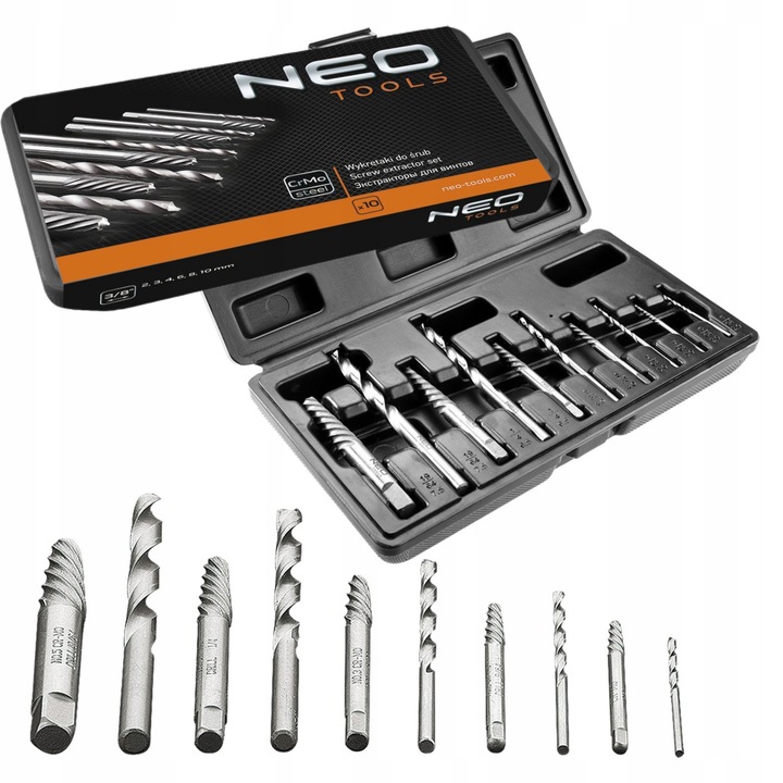 NEO KOMPLET ZESTAW WYKRĘTAKÓW DO ZERWANYCH URWANYCH ŚRUB + WALIZKA