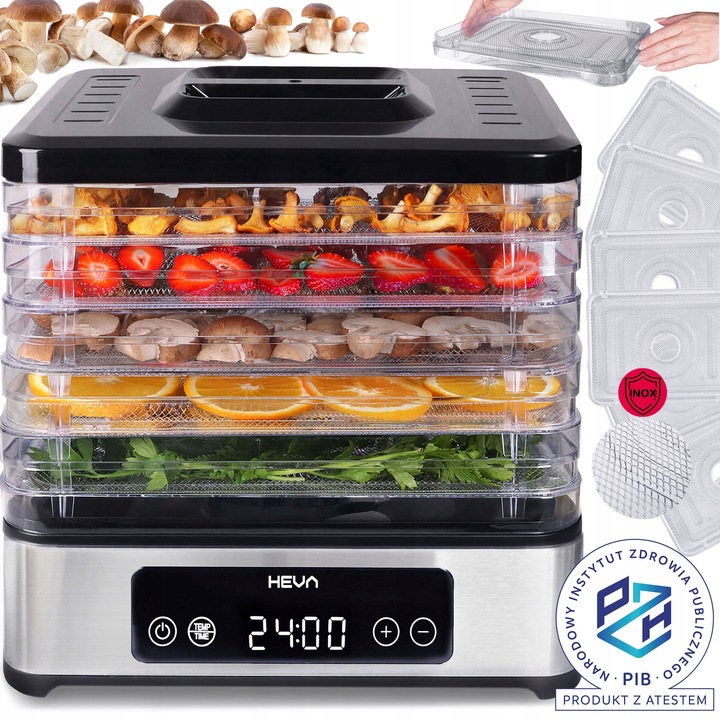 Suszarka do grzybów owoców ATEST PZH stalowe sita HEVA duża aż