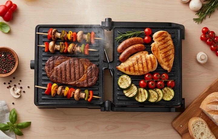 GRILL ELEKTRYCZNY OPIEKACZ TOSTER DO KANAPEK PANINI ROZKŁADANY DUŻY