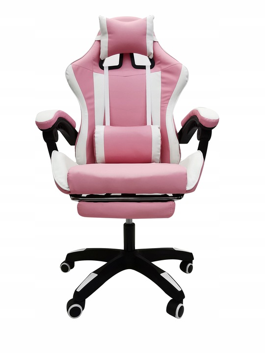 FOTEL GAMINGOWY GRACZA BIUROWY KOMPUTEROWY MASAŻ PODNÓŻEK KG104 RÓŻOWY