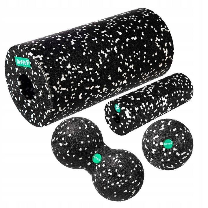 DrFit Roller wałek do masażu piłka duoball zestaw 4 elementy białe kropki