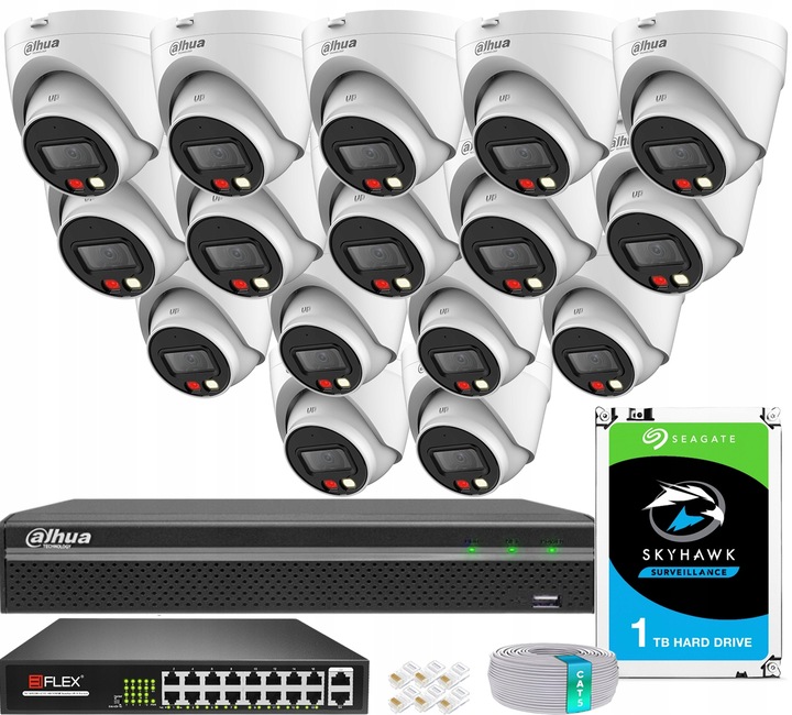 Zestaw Monitoringu DAHUA 16 Kamer 4MPx 2K+ Dual Light 30m Zewnętrzny PoE