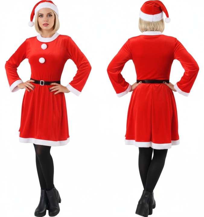 Strój Mikołajki Śnieżynki Sukienka Czapka Pasek Kostium Świąteczny