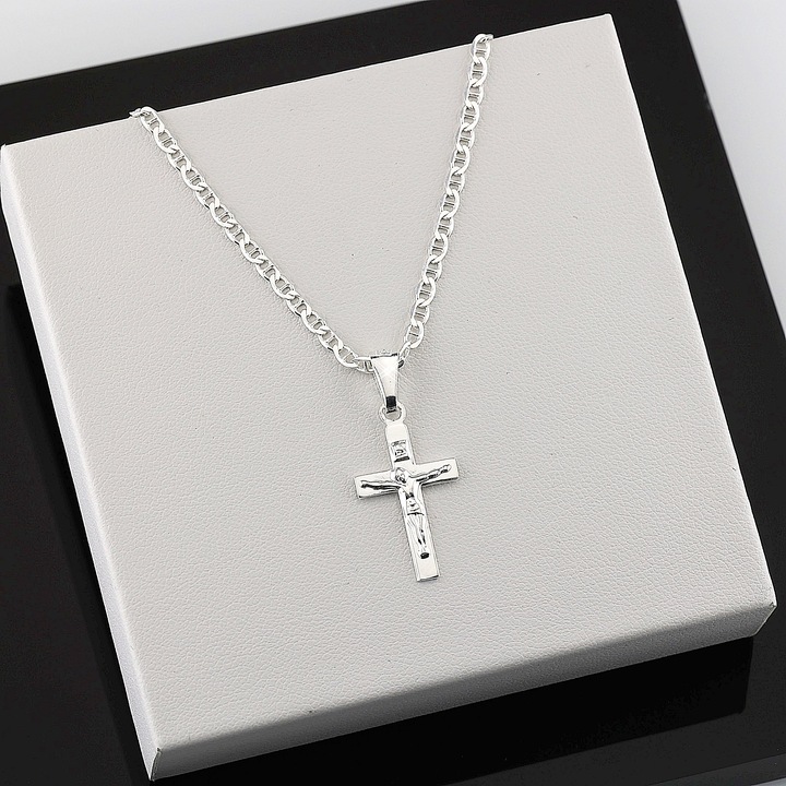 ŁAŃCUSZEK Z KRZYŻYKIEM KRZYŻ SREBRNY 925 DŁUGOŚĆ 55cm SPLOT GUCCI PUDEŁKO