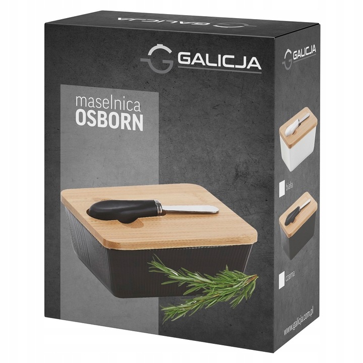 MASELNICA Maselniczka porcelanowa z nożykiem OSBORN biała z bambusem