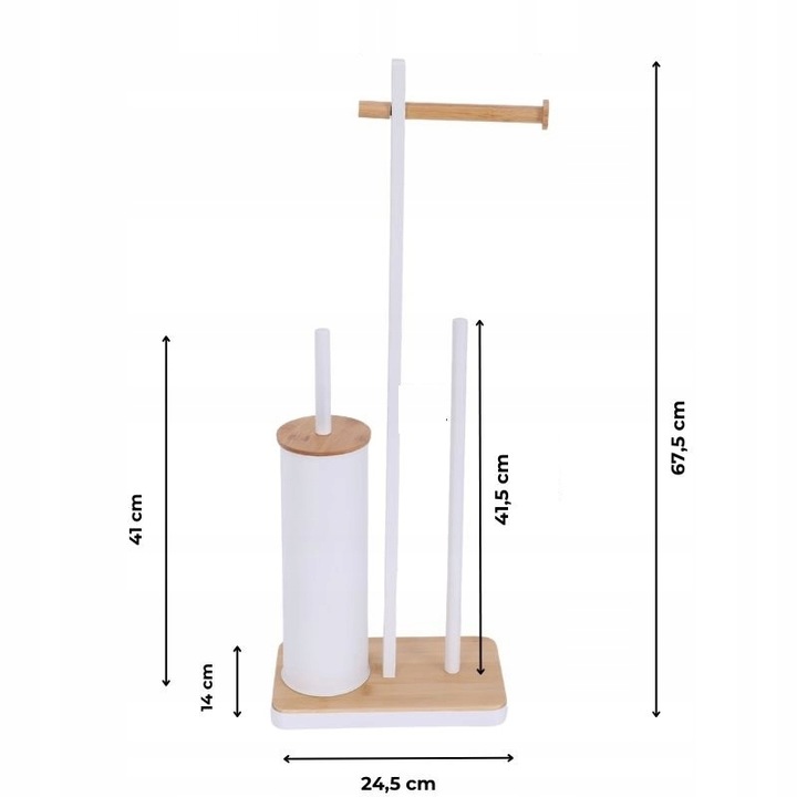 Stojak na papier toaletowy z uchwytem i szczotką WC biały bambus YOKA