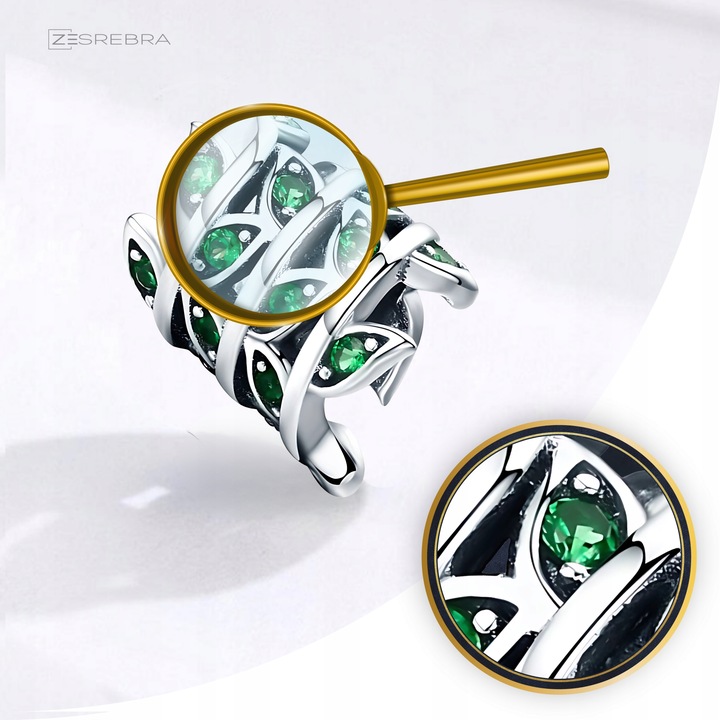 CHARMS ZIELONE LISTKI srebro 925 pnącze srebrne koralik zawieszka liście