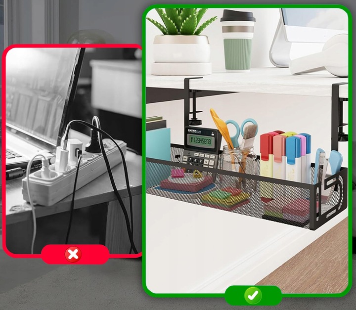 PÓŁKA NA KABLE POD BIURKO BLAT ORGANIZER MASKOWNICA DO KABLI UCHWYT 40