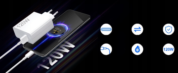 SZYBKA ŁADOWARKA DO TELEFONU O MOCY 120 W W 1-METROWY KABEL ŁADUJĄCY TYPU C