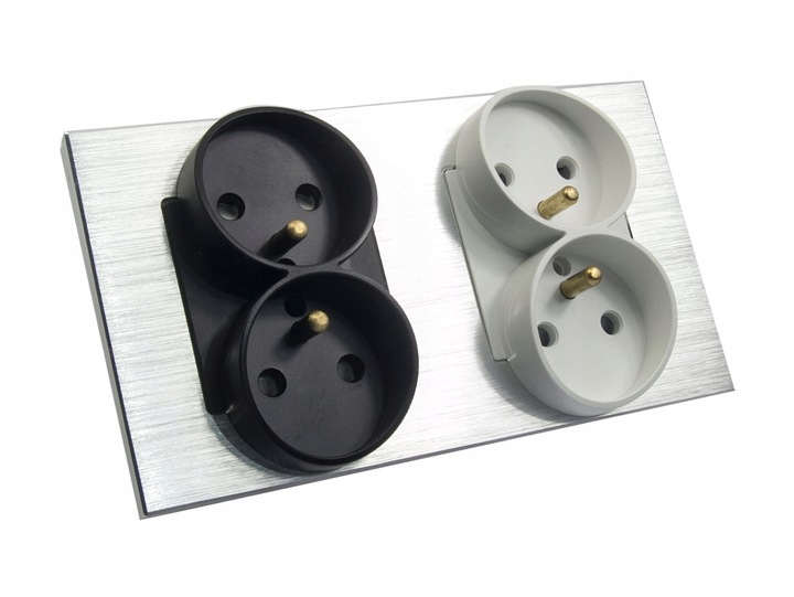 GNIAZDO PODWÓJNE SZKLANE GNIAZDKO Z BOLCEM CZARNE B-LINE ELEKTRYCZNE SZKŁO