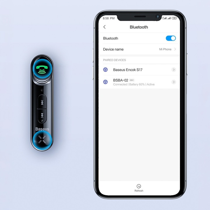 TRANSMITER SAMOCHODOWY BLUETOOTH AUX BASEUS ZESTAW GŁOŚNOMÓWIĄCY +