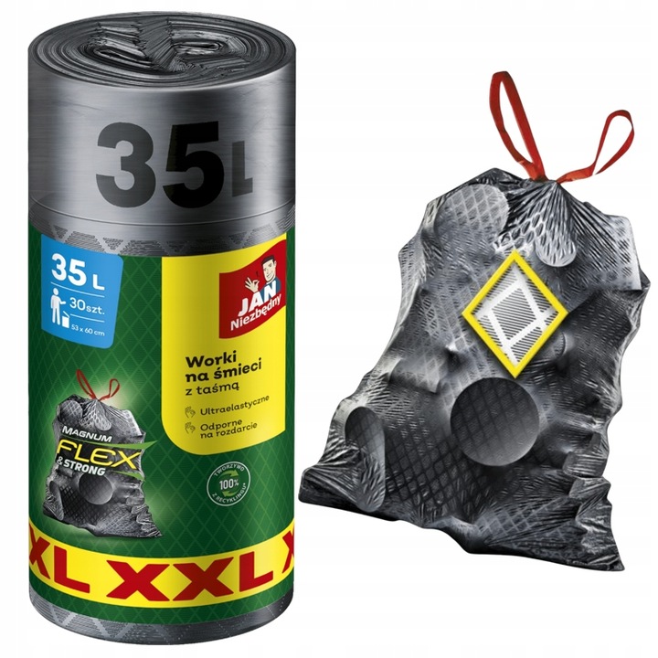 WORKI NA ŚMIECI 35L JAN NIEZBĘDNY MAGNUM FLEX & STRONG 60SZT Z TAŚMĄ MOCNE